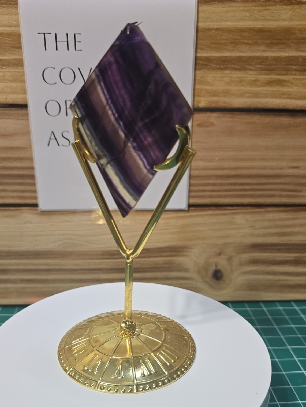 Purple Fluorite Decorative Stone on Gold Stand